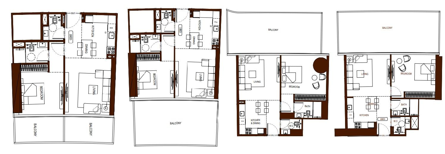 1 Bedroom Floor Plans – Binghatti Hillviews | Multiple Layout Options with Balcony