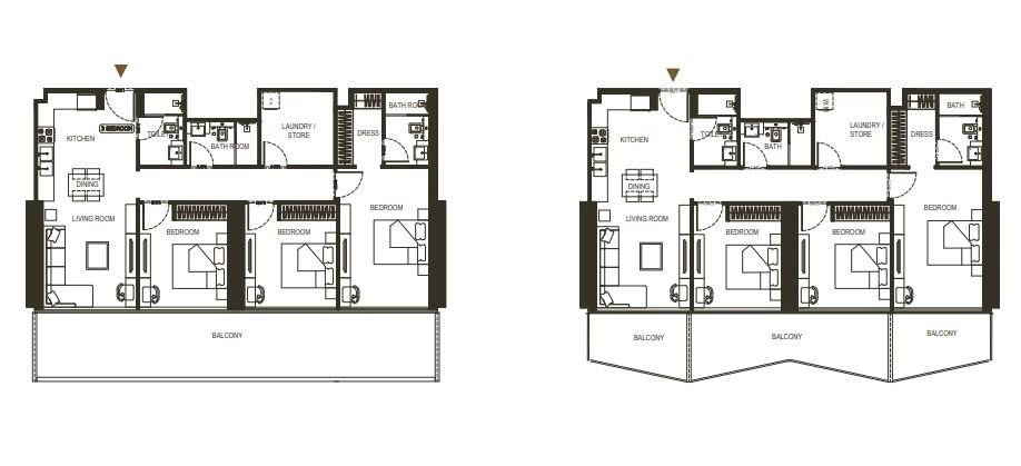 3 Bedroom Apartment Floor Plan – Binghatti Haven | Family Layout with Store & Balcony