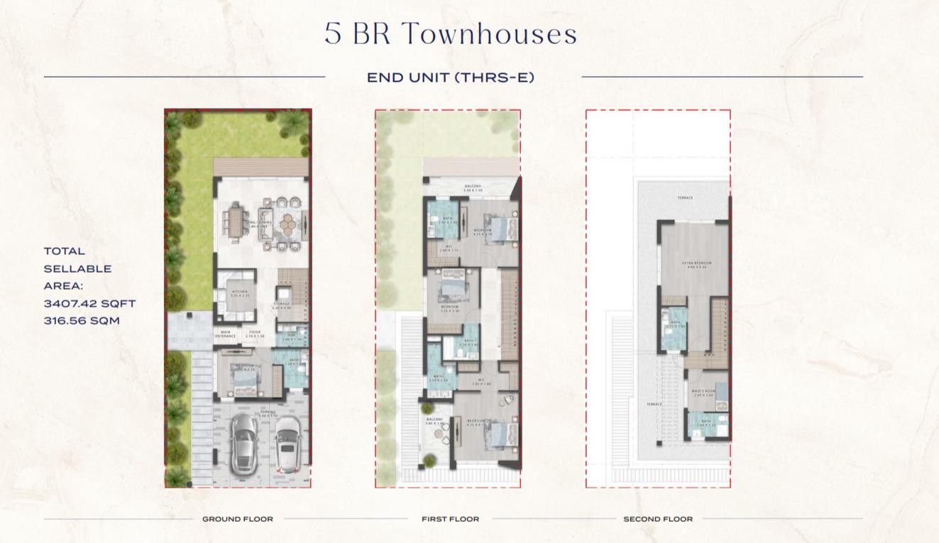 5 Bedroom Apartment with Balcony and Garden | Riverside Views by DAMAC | 3407.45 Sq.Ft.