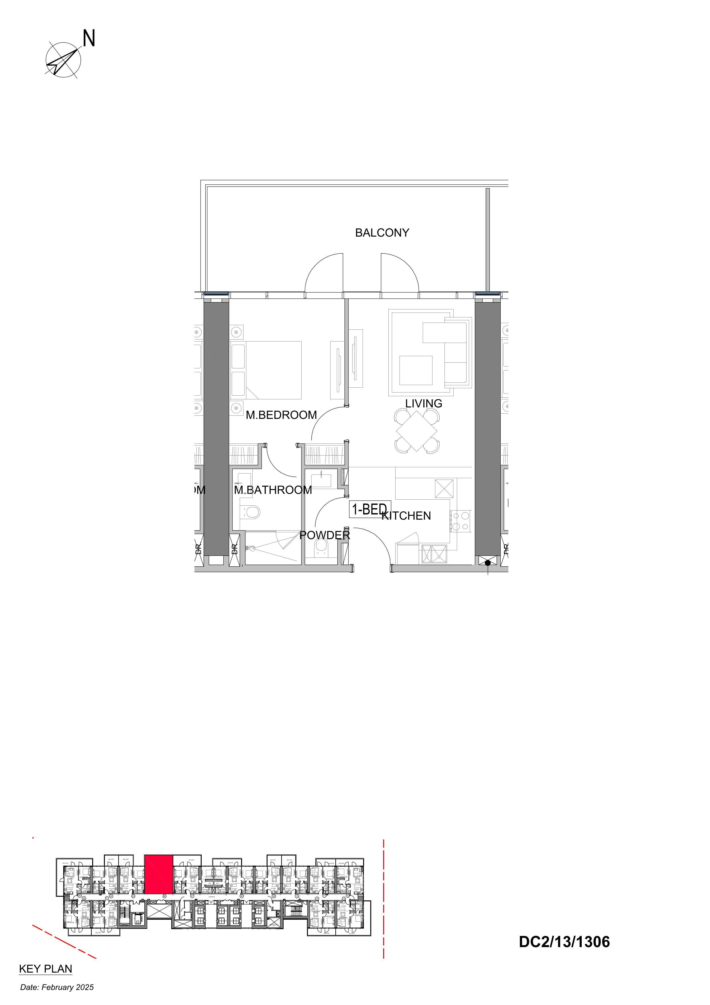 13th Floor – 1 Bedroom Type-A | 853.79 sq. ft. | Skyline View